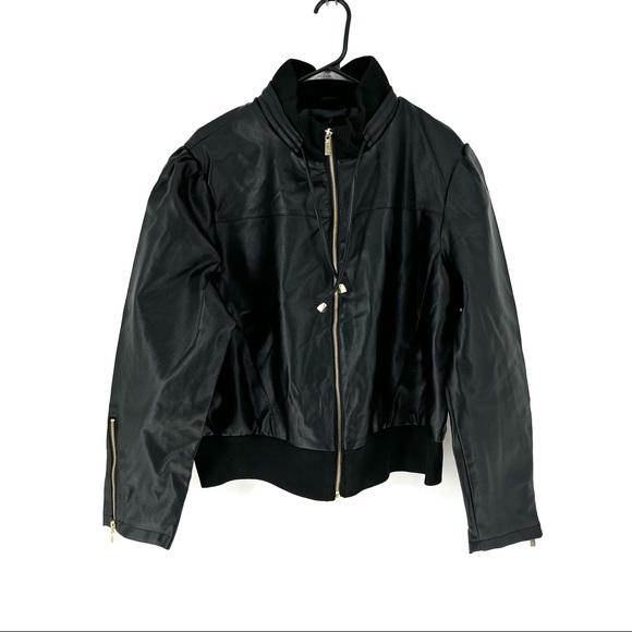 New Look Jackets & Blazers - Black New Look Women's Faux Leather Puff Sleeve Full Zip Jacket